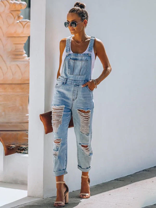 Heidi-Mode | Neuer Stil Lässiger Pendler Zerrissener Mid Waist Denim Overall - Image 3