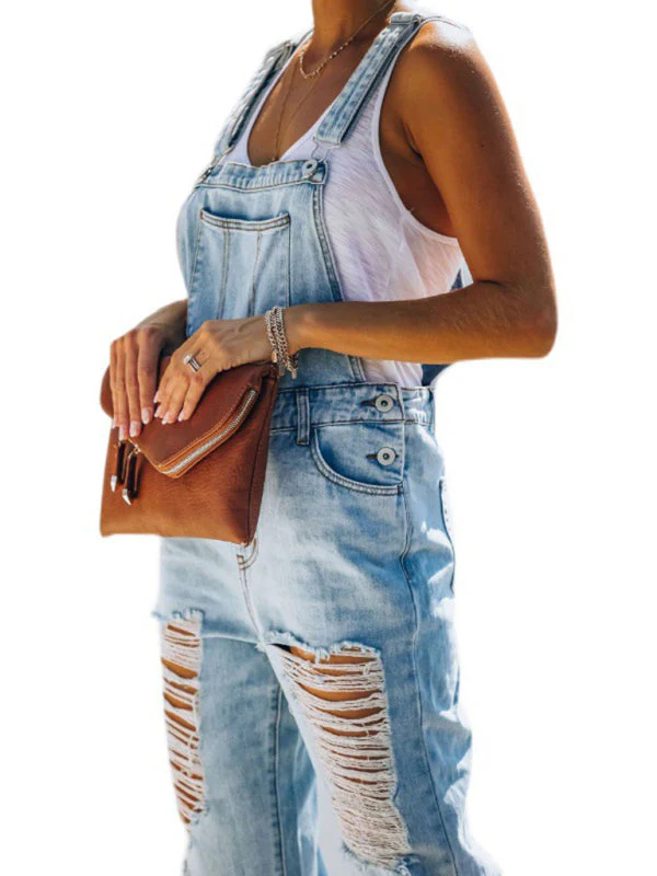 Heidi-Mode | Neuer Stil Lässiger Pendler Zerrissener Mid Waist Denim Overall - Image 5