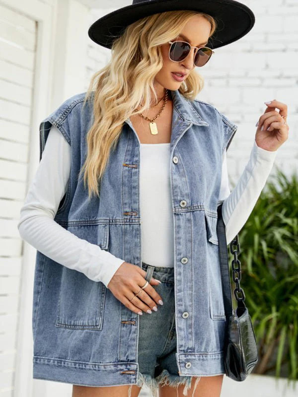 Heidi-Mode | Neues Denim-Weste Sommermode-Trend Denim Ärmellose Weste - Image 8