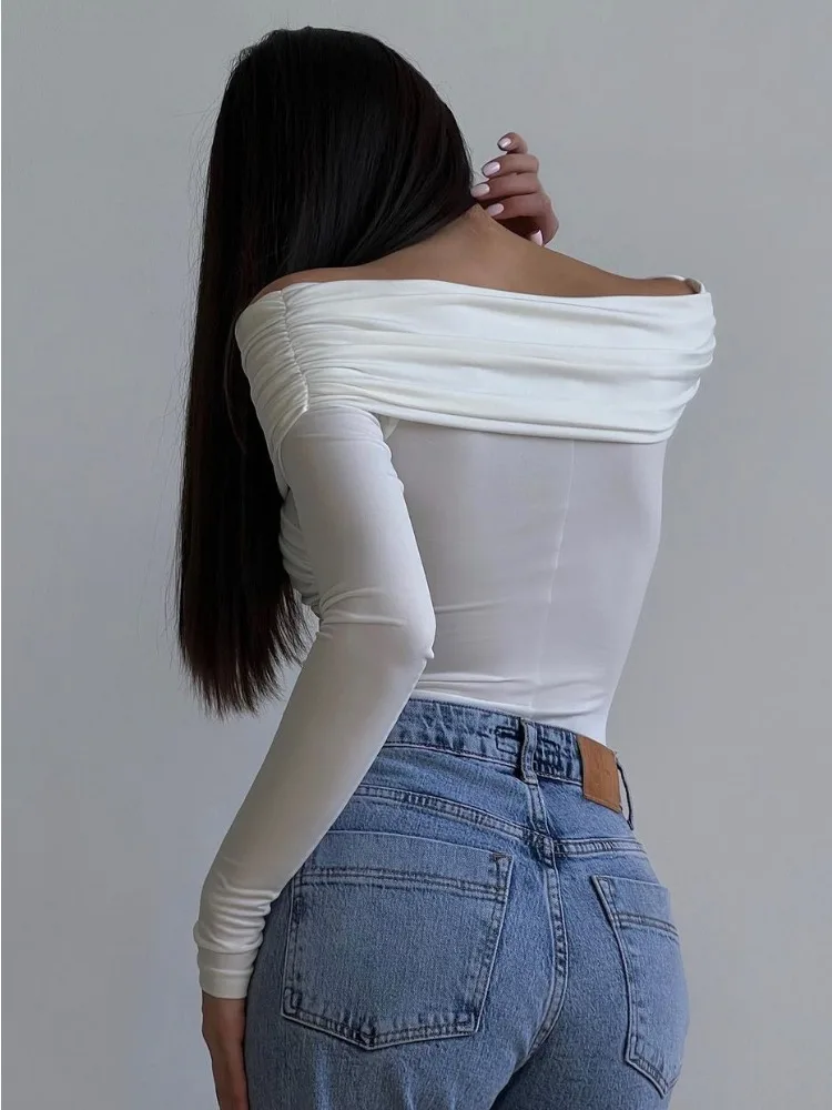 Heidi-Mode | Off-Shoulders Bodysuit Moderner Eleganter Plissierter Damen-Bodysuit - Image 3
