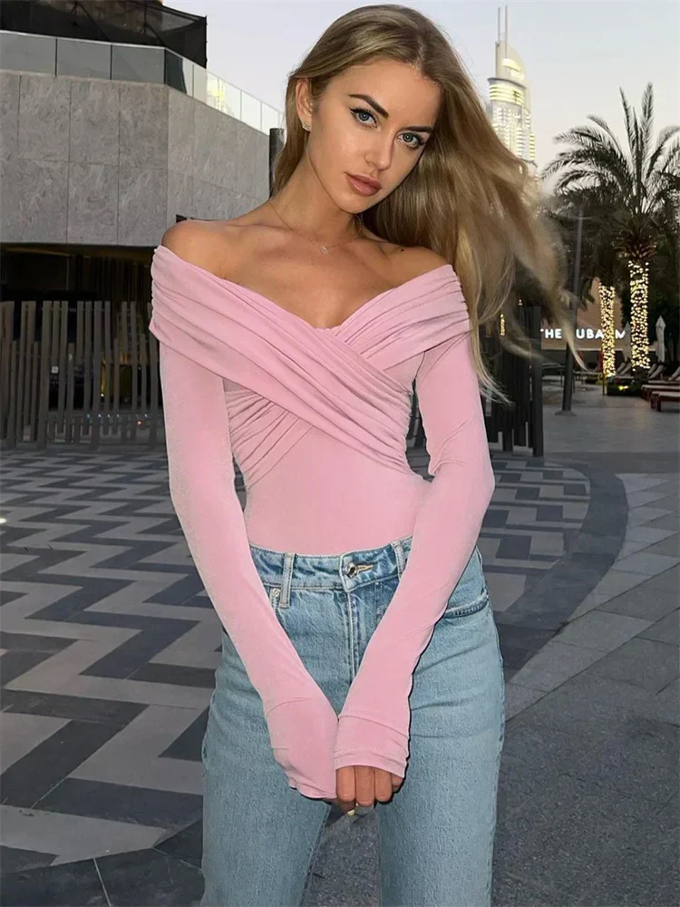 Heidi-Mode | Off-Shoulders Bodysuit Moderner Eleganter Plissierter Damen-Bodysuit - Image 7