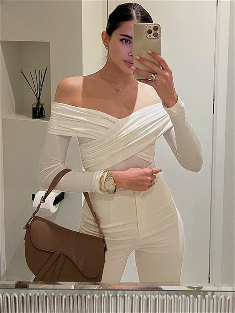 Heidi-Mode | Off-Shoulders Bodysuit Moderner Eleganter Plissierter Damen-Bodysuit - Image 8