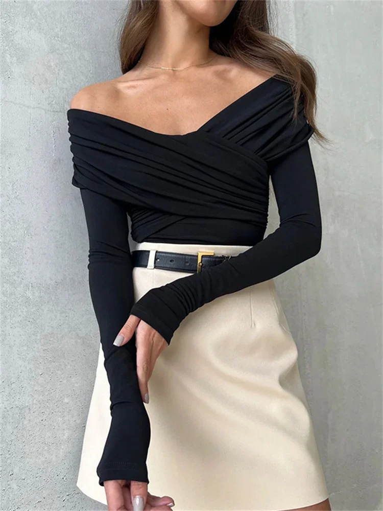 Heidi-Mode | Off-Shoulders Bodysuit Moderner Eleganter Plissierter Damen-Bodysuit - Image 9