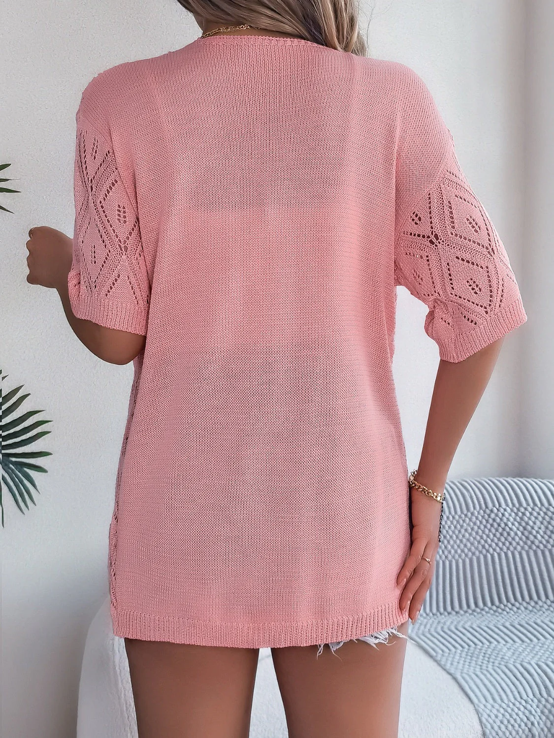 Heidi-Mode | Durchbrochene Offene Front Halbarm-Cardigan - Image 14
