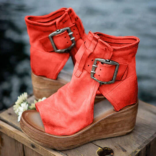 Heidi-Mode | Offene High Top Sandalen mit Keilabsatz und Schnalle für Damen - Image 4