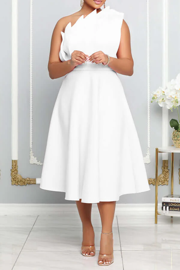 Heidi-Mode | One Shoulder Midi Kleid Elegante A-Linie Passform Skulpturierte Details Festliche Kleidung