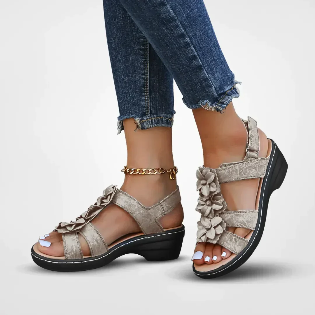 Heidi-Mode | Orthopädische Sandalen mit Blumenmuster für Damen