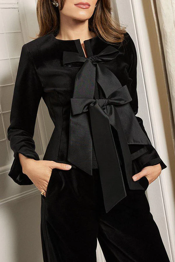 Heidi-Mode | Peplum-Jacke aus Taft mit Samtschleifendetail