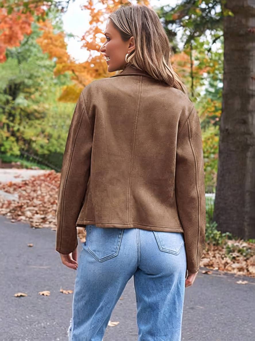 Heidi-Mode | Perfekte Wildlederjacke Aus Suedine mit Reißverschlusstaschen Reverskragen Lange Ärmel Damen Lässige Mode - Image 12