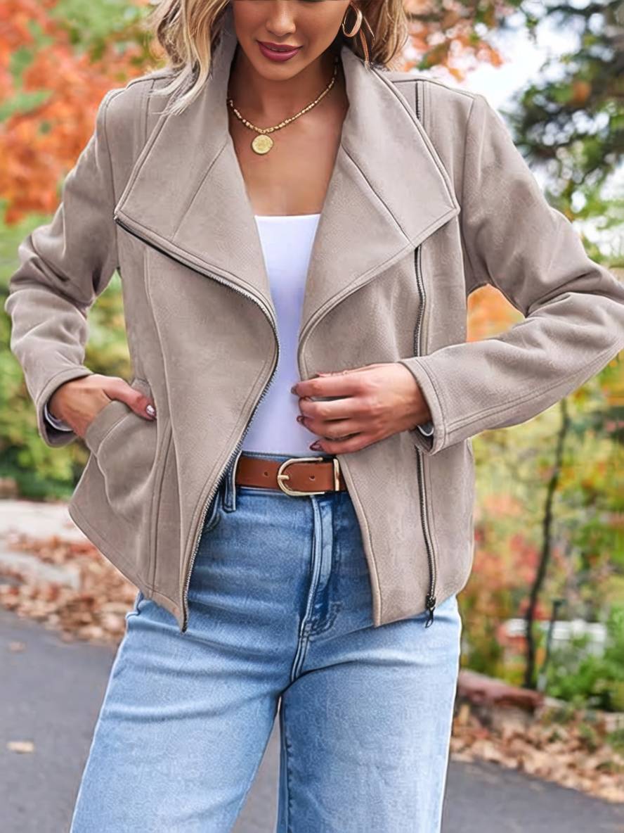 Heidi-Mode | Perfekte Wildlederjacke Aus Suedine mit Reißverschlusstaschen Reverskragen Lange Ärmel Damen Lässige Mode - Image 13