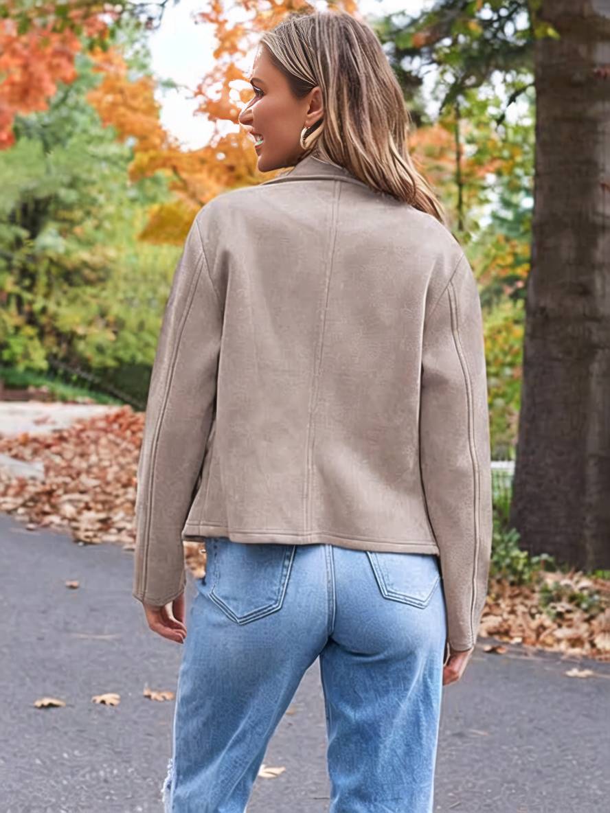 Heidi-Mode | Perfekte Wildlederjacke Aus Suedine mit Reißverschlusstaschen Reverskragen Lange Ärmel Damen Lässige Mode - Image 14