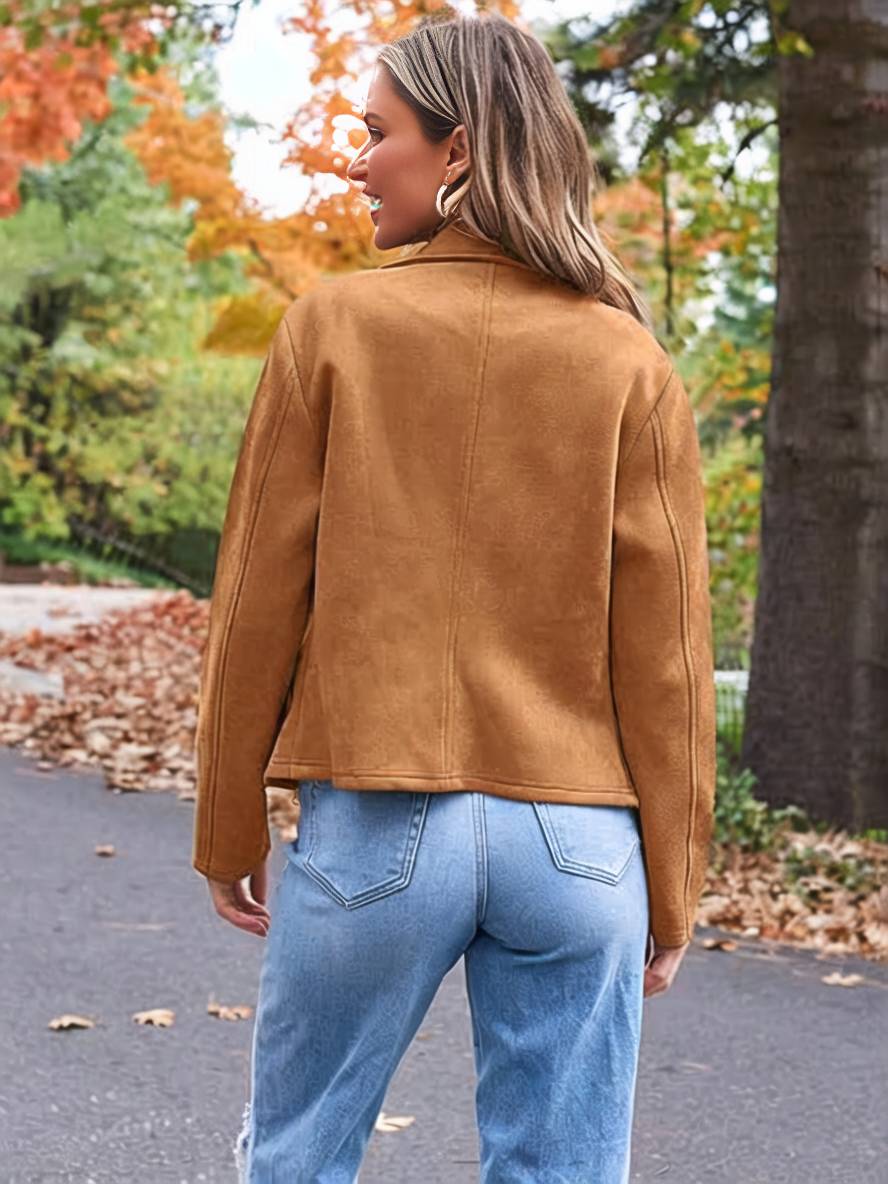 Heidi-Mode | Perfekte Wildlederjacke Aus Suedine mit Reißverschlusstaschen Reverskragen Lange Ärmel Damen Lässige Mode - Image 2