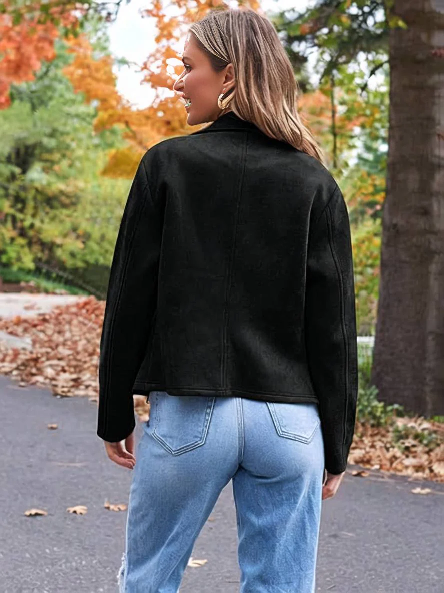 Heidi-Mode | Perfekte Wildlederjacke Aus Suedine mit Reißverschlusstaschen Reverskragen Lange Ärmel Damen Lässige Mode - Image 4