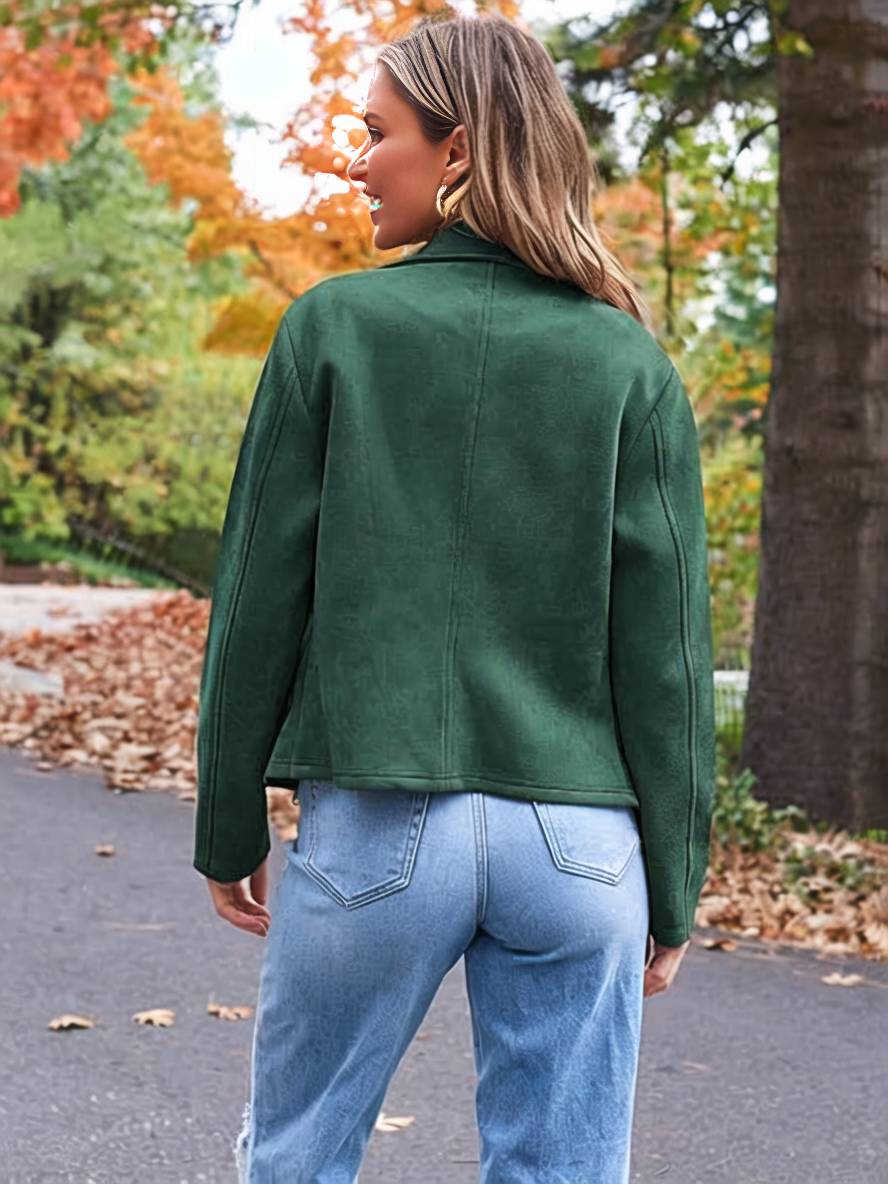 Heidi-Mode | Perfekte Wildlederjacke Aus Suedine mit Reißverschlusstaschen Reverskragen Lange Ärmel Damen Lässige Mode - Image 8