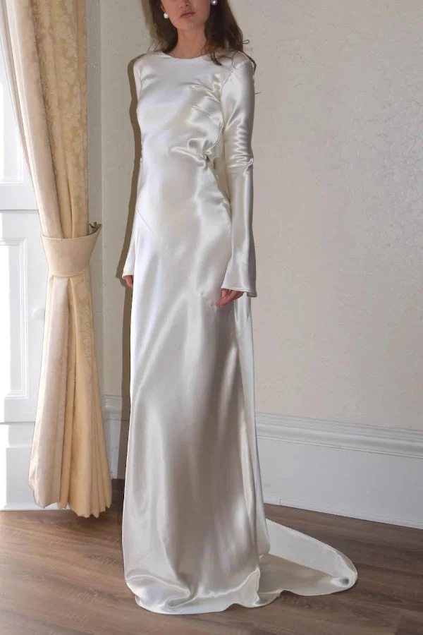 Heidi-Mode | Pearl Eden Satin Rückwärtig Offene Cowl Neck Gown Maxi Kleid