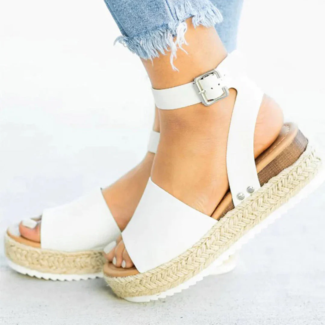 Heidi-Mode | Plattform Sandalen Espadrille-Sohle Verstellbarer Knöchelriemen Zehenriemen - Image 2