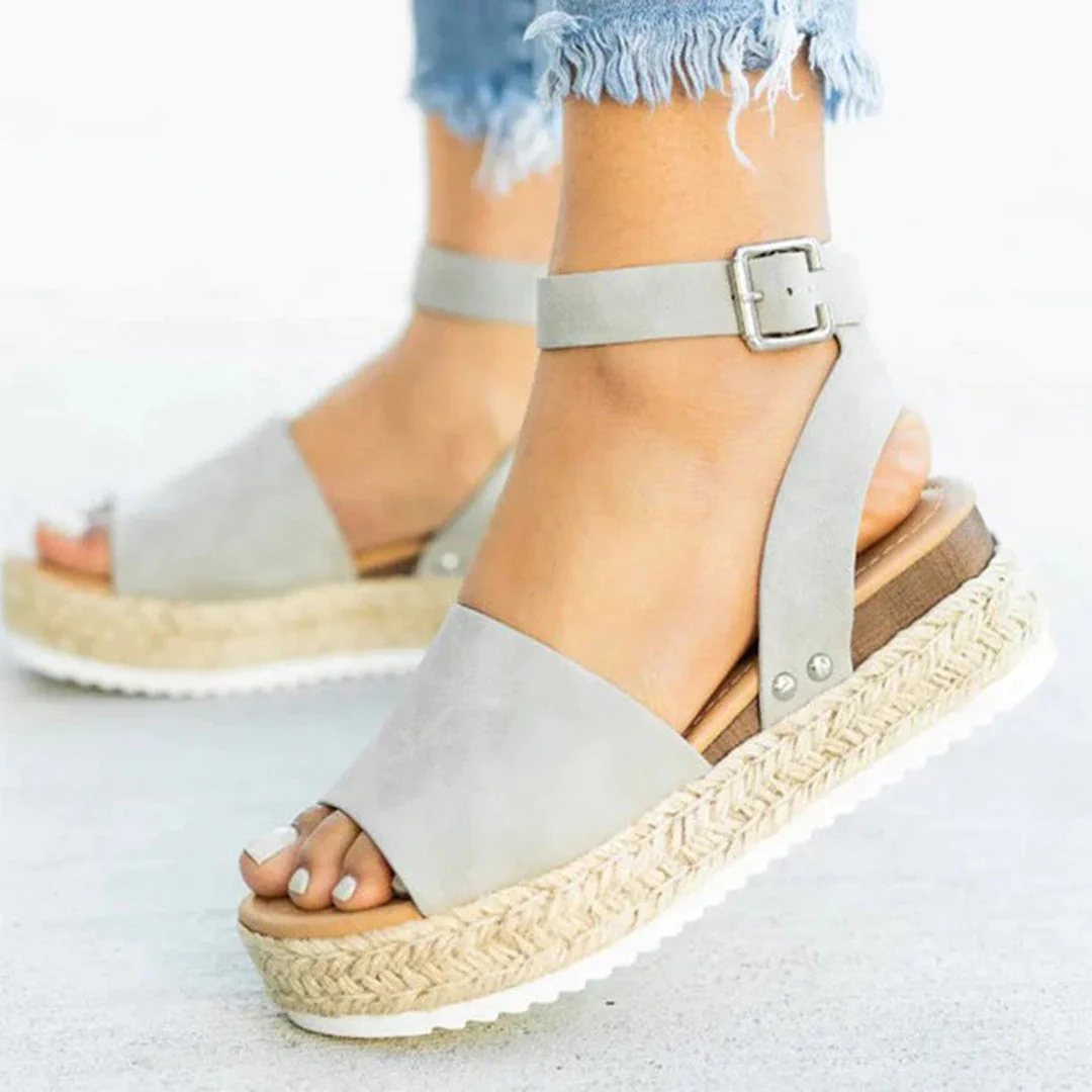 Heidi-Mode | Plattform Sandalen Espadrille-Sohle Verstellbarer Knöchelriemen Zehenriemen - Image 3