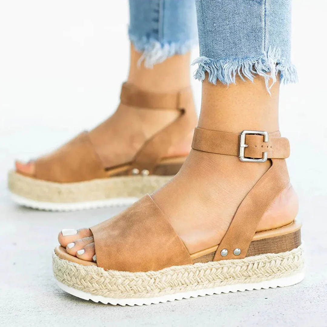 Heidi-Mode | Plattform Sandalen Espadrille-Sohle Verstellbarer Knöchelriemen Zehenriemen - Image 5
