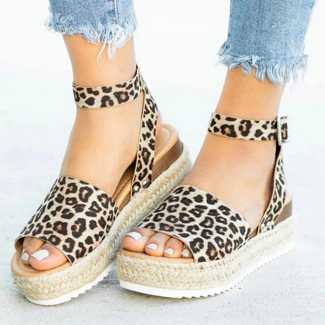 Heidi-Mode | Plattform Sandalen Espadrille-Sohle Verstellbarer Knöchelriemen Zehenriemen - Image 6