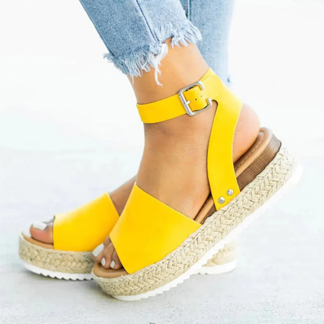 Heidi-Mode | Plattform Sandalen Espadrille-Sohle Verstellbarer Knöchelriemen Zehenriemen - Image 8