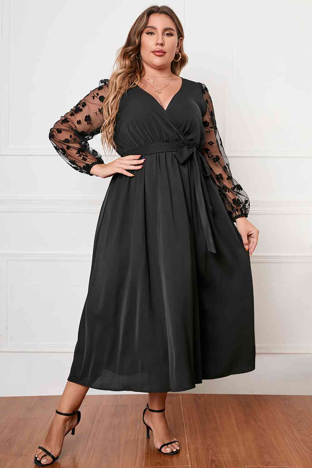 Heidi-Mode | Plus Size Wickelkragen Gebundenes Kleid - Image 2