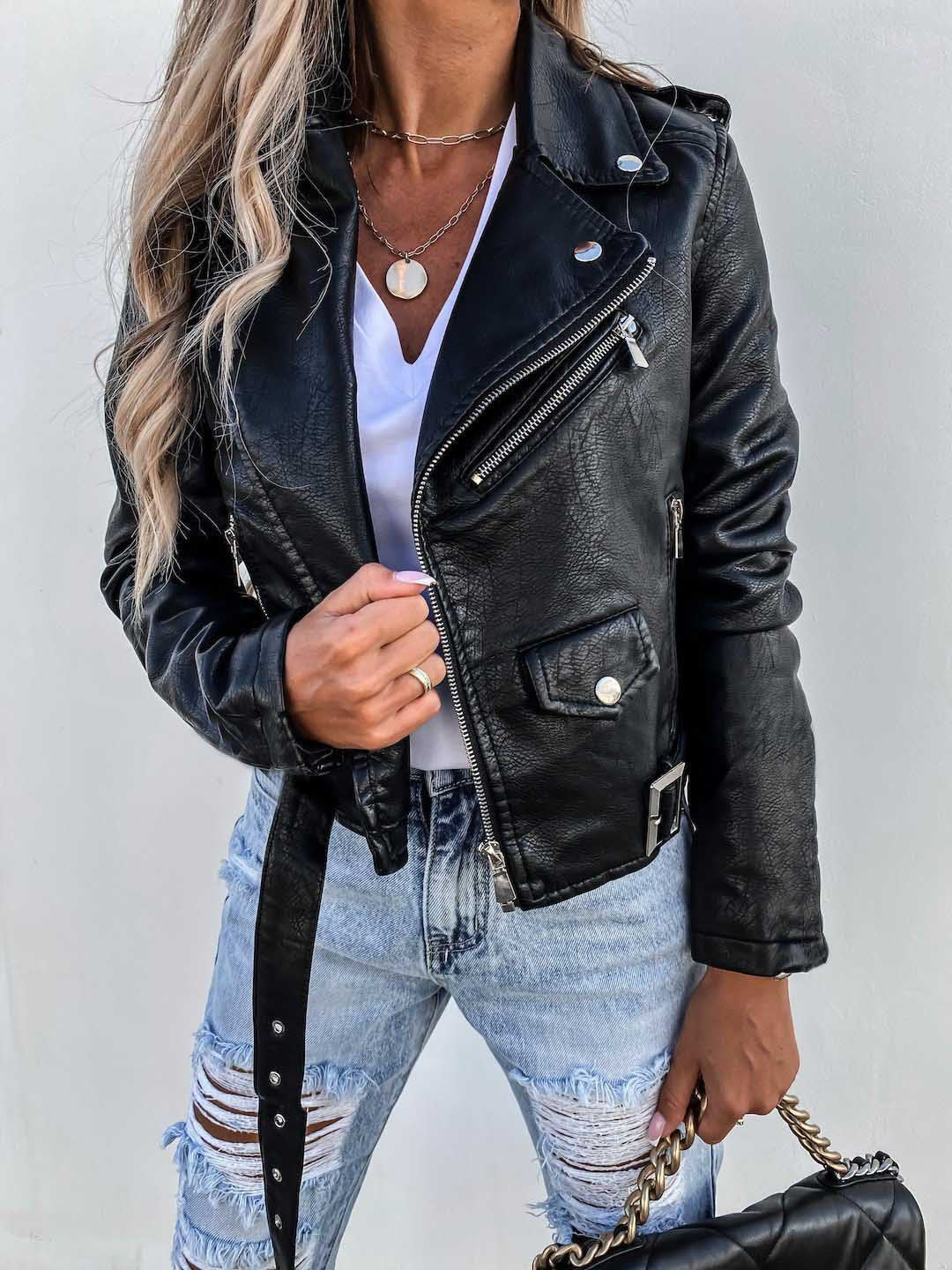Heidi-Mode-Pu-Ledermantel Kurzer Reißverschluss-Jacke - Image 3