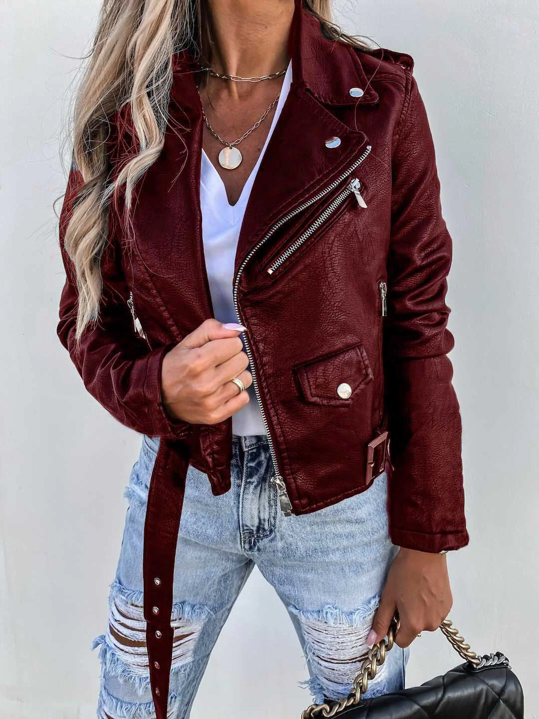 Heidi-Mode-Pu-Ledermantel Kurzer Reißverschluss-Jacke - Image 4