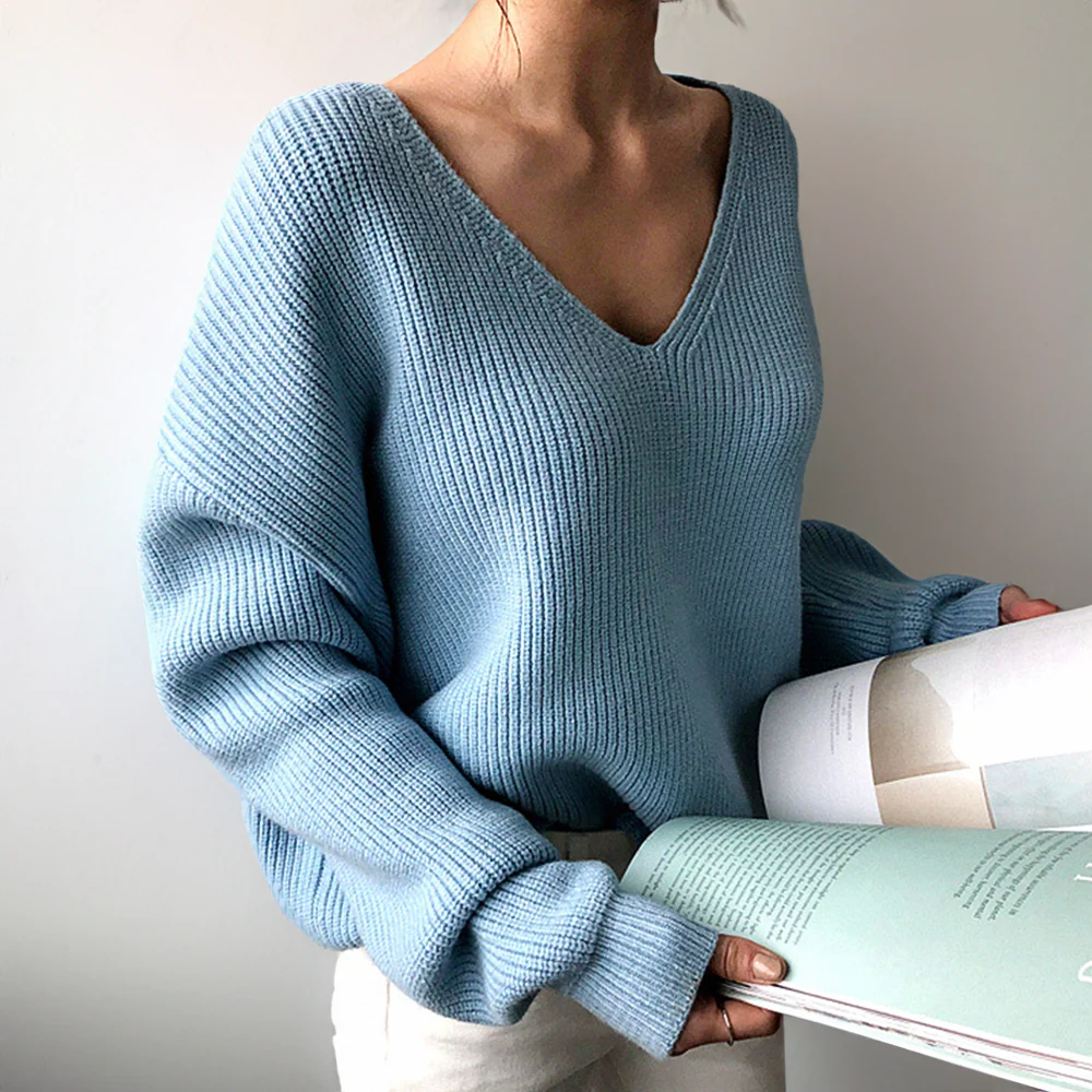 Heidi-Mode | Pullover - Damen Herbst V-Ausschnitt Oversized Pullover