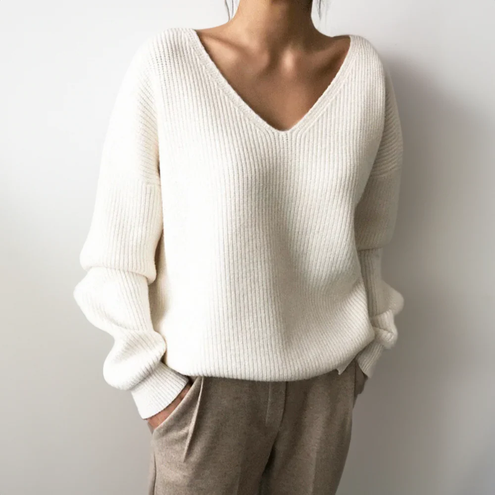 Heidi-Mode | Pullover - Damen Herbst V-Ausschnitt Oversized Pullover - Image 5