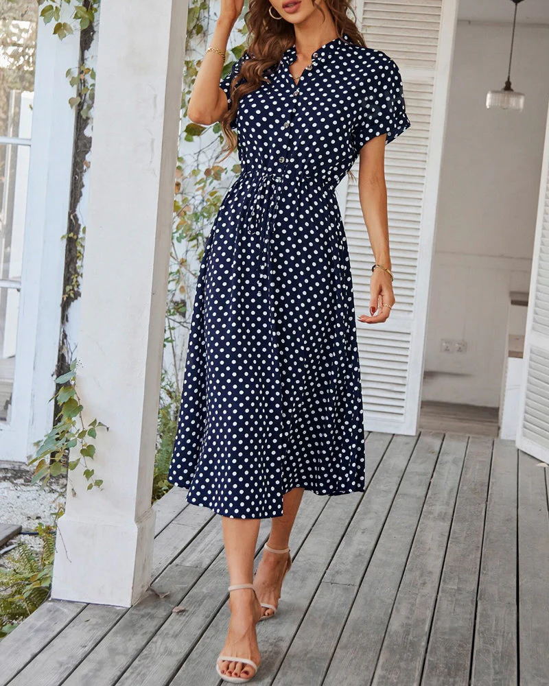 Heidi-Mode | Punkte-Muster Kleid mit Bindeband und Knöpfen - Image 3