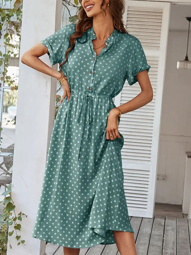 Heidi-Mode | Punkte-Muster Kleid mit Bindeband und Knöpfen - Image 8