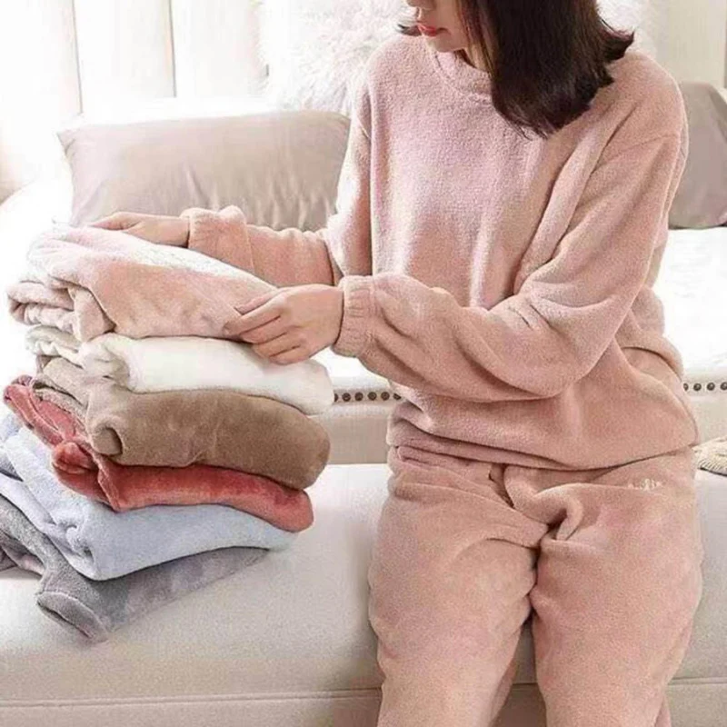Heidi-Mode | Pyjama Set Warme Plüsch-Schlafkleidung für Damen