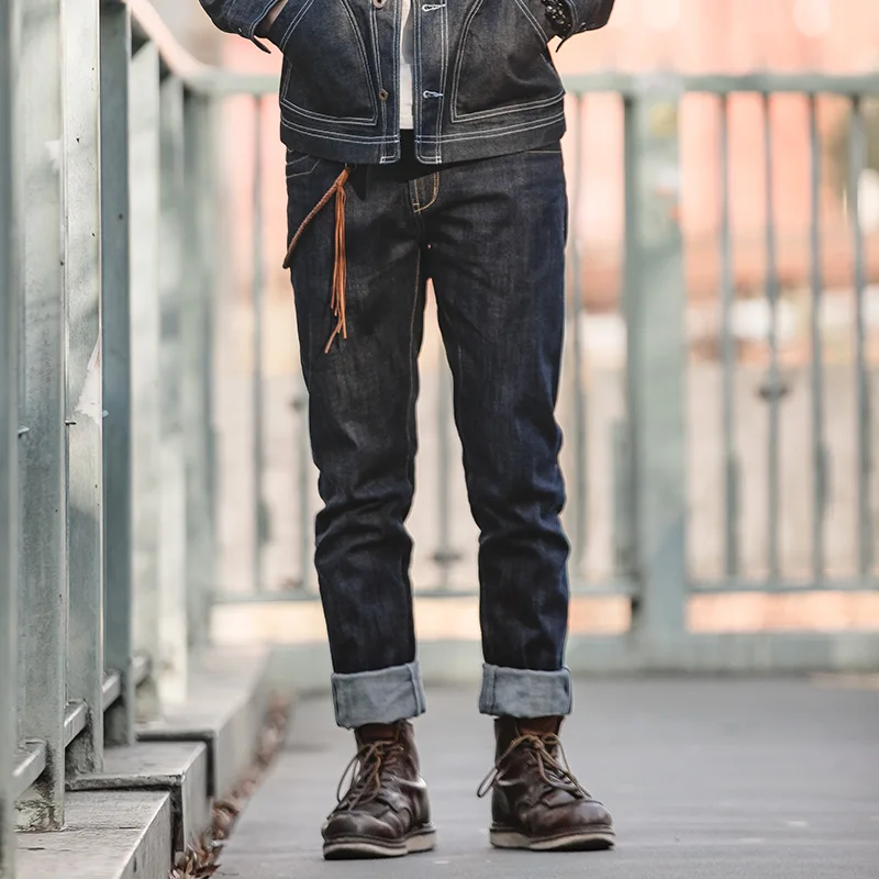 Heidi-Mode | Raw Selvage Denim Jeans mit Graffiti und Ponyhaar Patch für Männer - Image 5