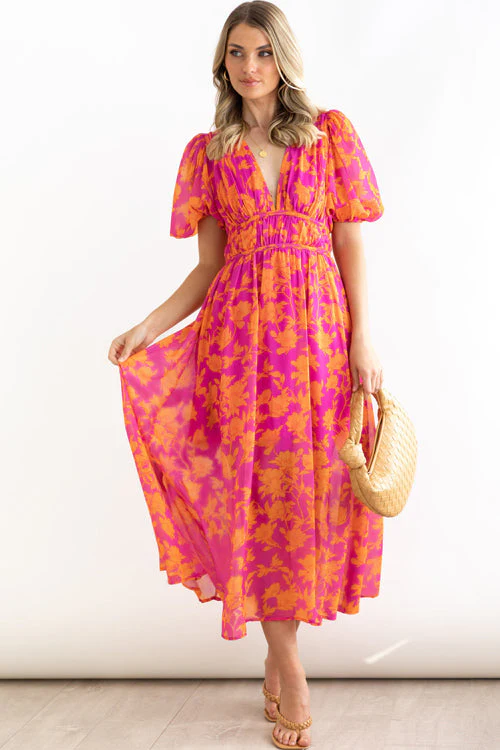 Heidi-Mode | Real Love Print Puffärmel Maxi Kleid - Image 13