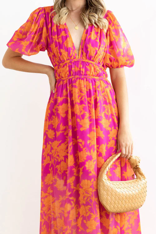 Heidi-Mode | Real Love Print Puffärmel Maxi Kleid - Image 14