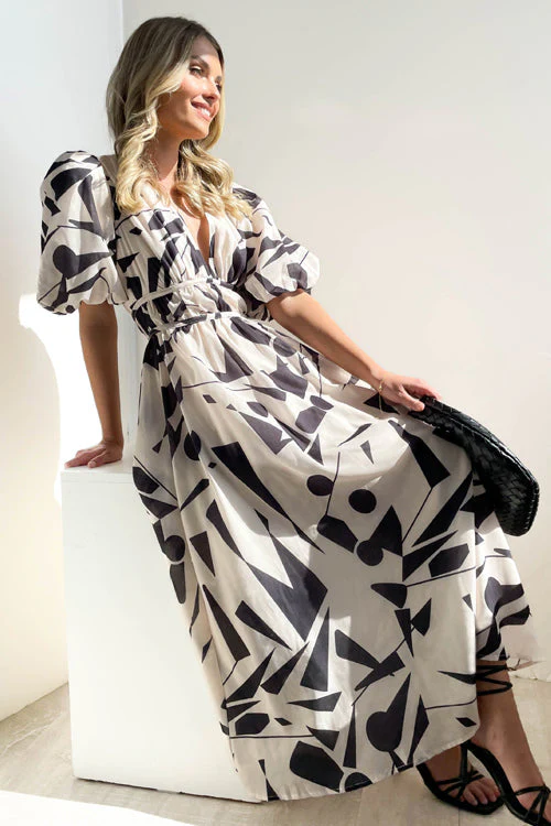 Heidi-Mode | Real Love Print Puffärmel Maxi Kleid - Image 15