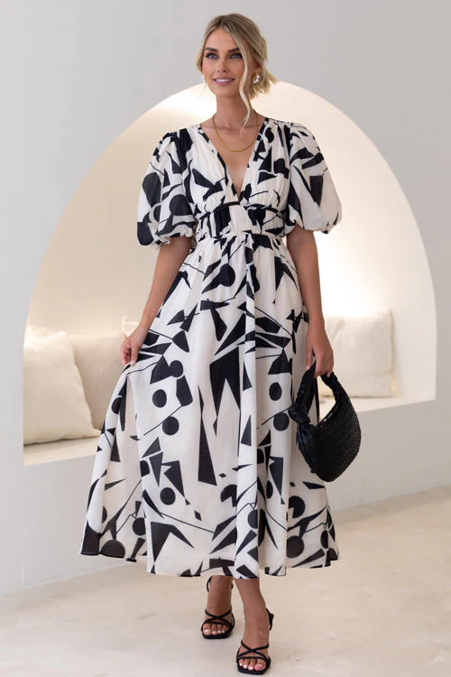 Heidi-Mode | Real Love Print Puffärmel Maxi Kleid - Image 3