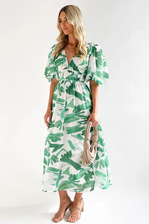 Heidi-Mode | Real Love Print Puffärmel Maxi Kleid - Image 8