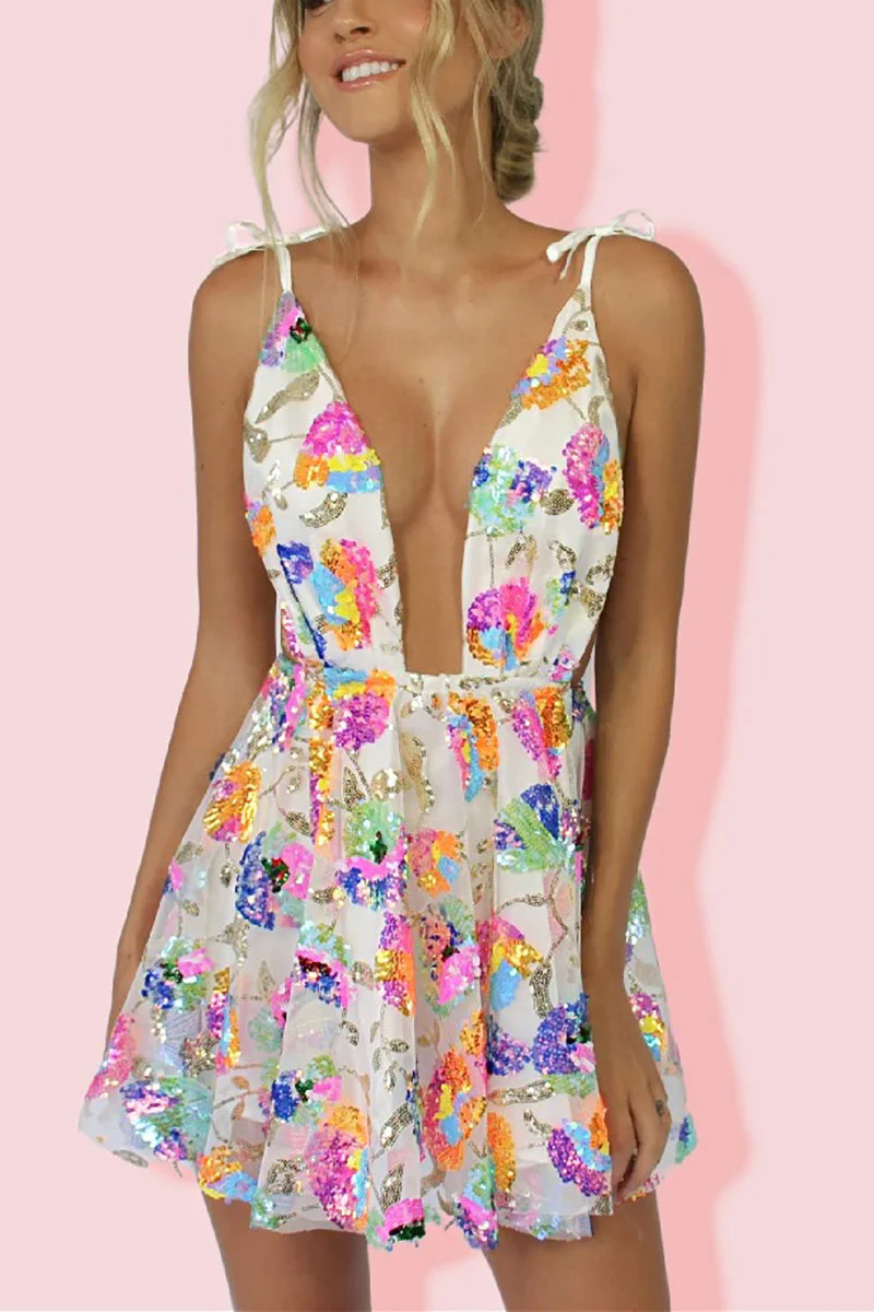 Heidi-Mode | Regenbogen Pailletten Offene Rücken Slip Mini Kleid - Image 10