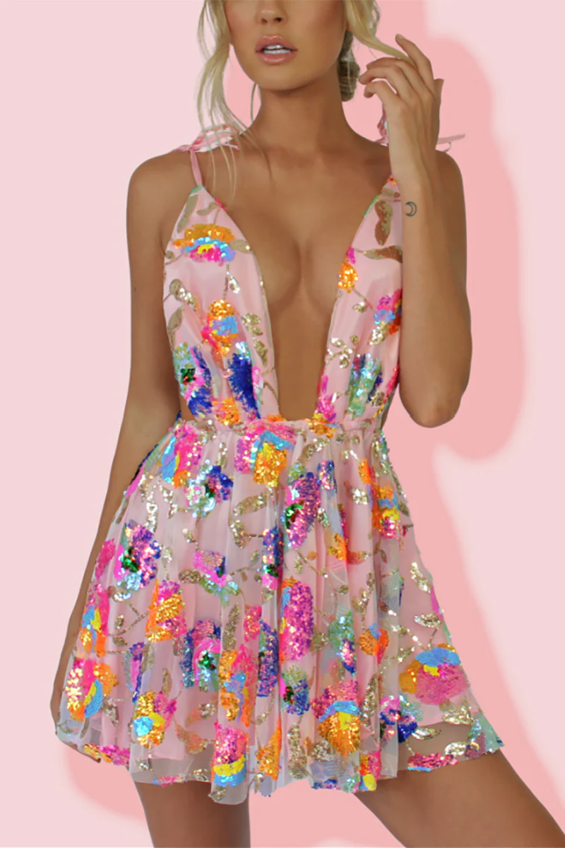 Heidi-Mode | Regenbogen Pailletten Offene Rücken Slip Mini Kleid - Image 12
