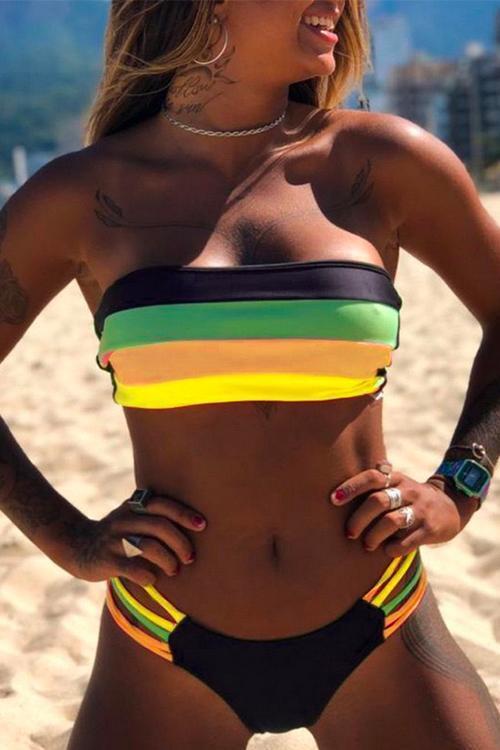 Heidi-Mode | Rosiedress Rainbow Gestreifter Tube Top Bandeau Bikini Set - Image 2
