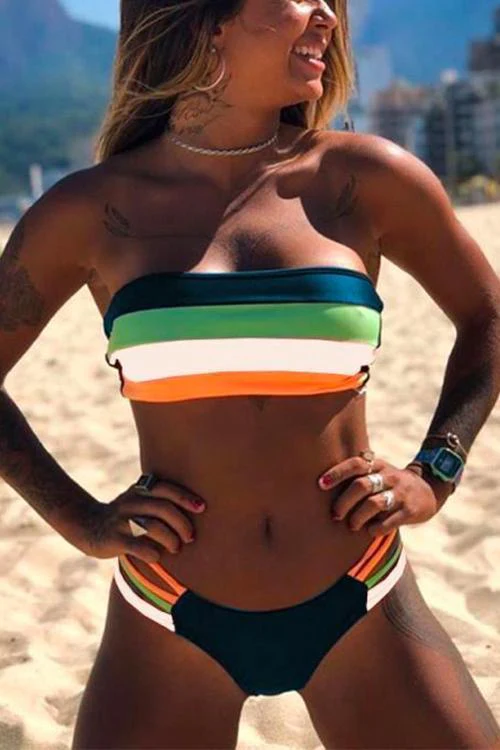 Heidi-Mode | Rosiedress Rainbow Gestreifter Tube Top Bandeau Bikini Set - Image 3