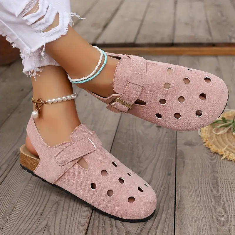 Heidi-Mode | Retro Kork Clogs mit Geschlossener Spitze und Schnallenriemen