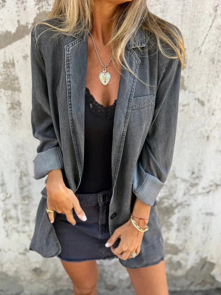 Heidi-Mode | Reversanzugkragen Denim Mid Length Jacke - Image 5