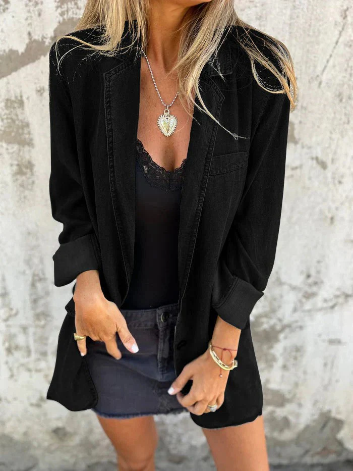 Heidi-Mode | Reversanzugkragen Denim Mid Length Jacke - Image 6