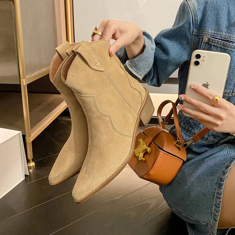Heidi-Mode | Rindsleder Damen Wildleder Damen Stiefel mit Absatz