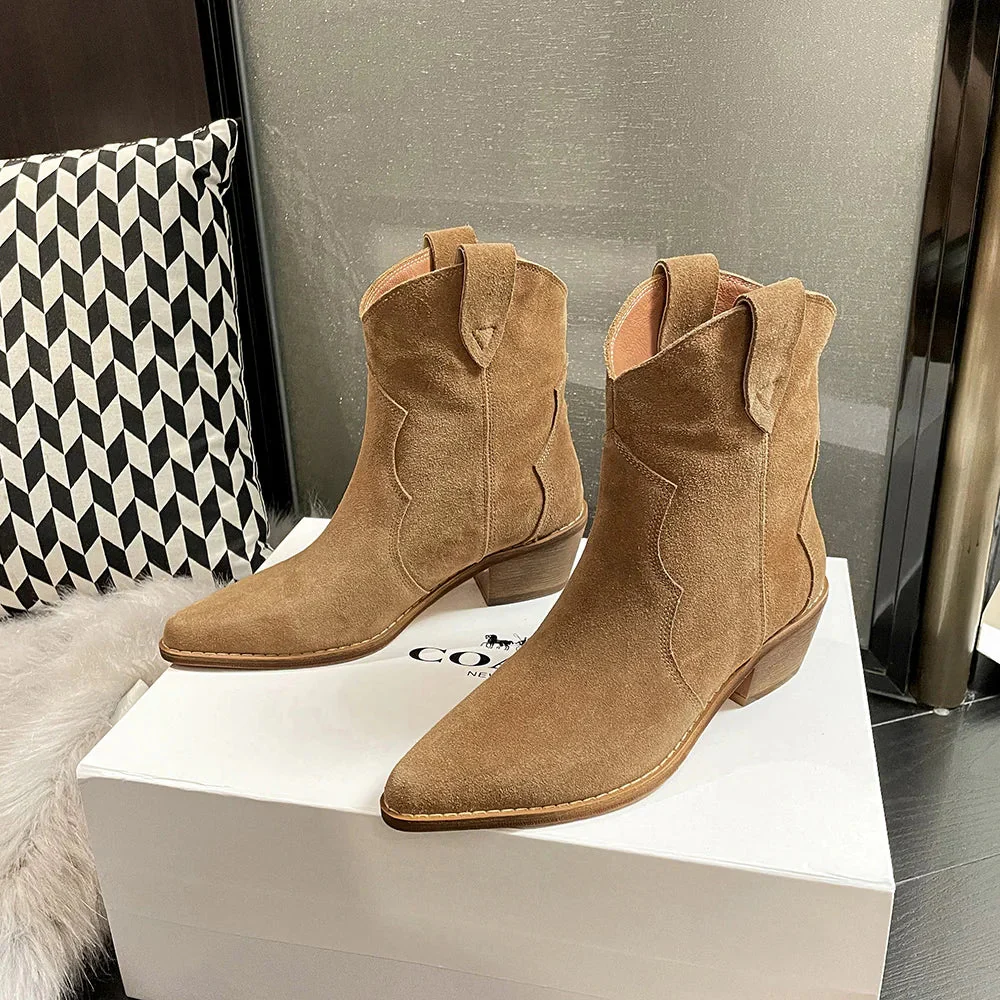 Heidi-Mode | Rindsleder Damen Wildleder Damen Stiefel mit Absatz - Image 3