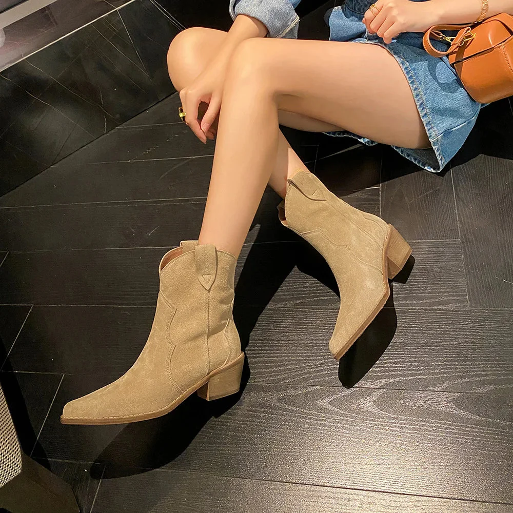 Heidi-Mode | Rindsleder Damen Wildleder Damen Stiefel mit Absatz - Image 8