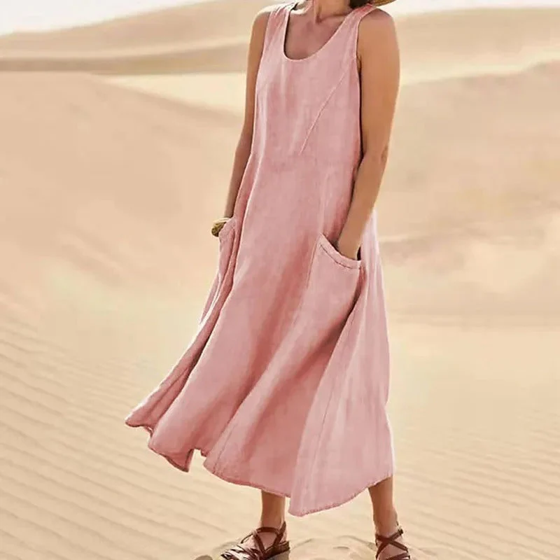 Heidi-Mode | Ärmelloses Leinenkleid mit Taschen für Damen