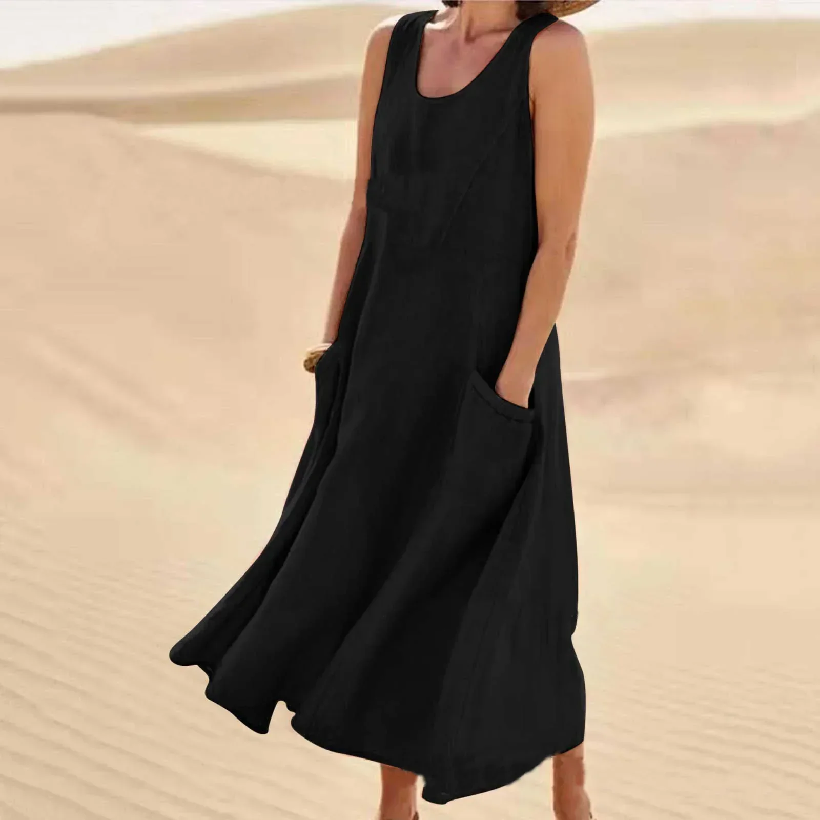 Heidi-Mode | Ärmelloses Leinenkleid mit Taschen für Damen - Image 3
